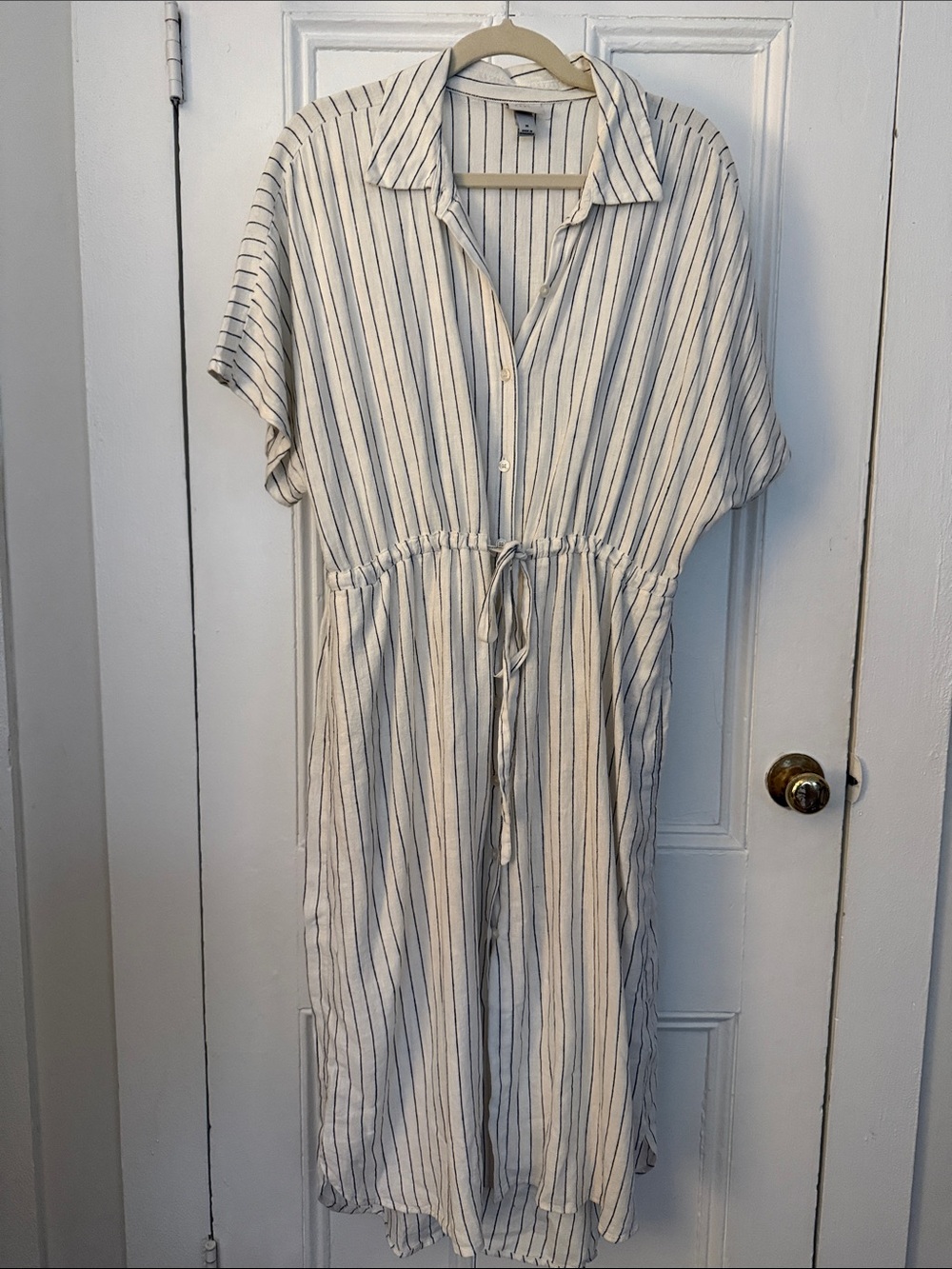 Linen Blend Button Front Midi Dress